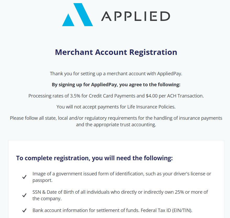 Merchant Account Registration page
