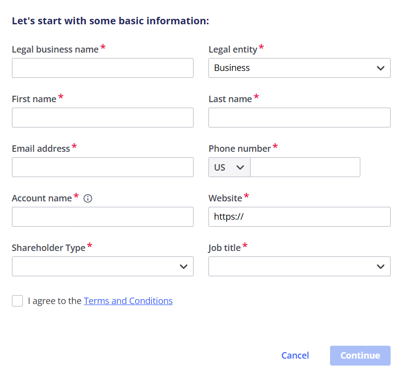 Registration form fields