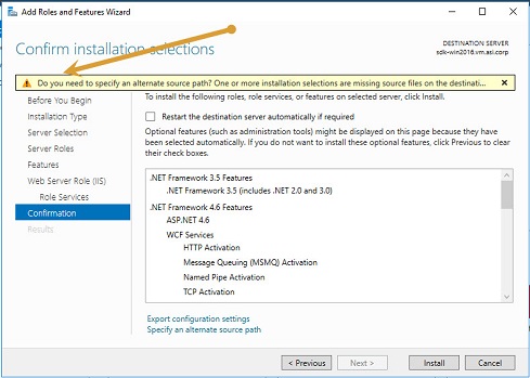 Confirm Installation Services Warning