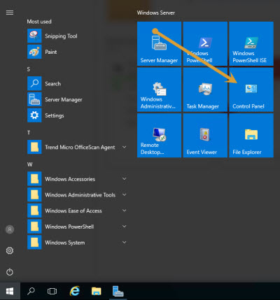 Control Panel Selection