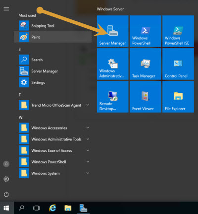 Server Manager Selection